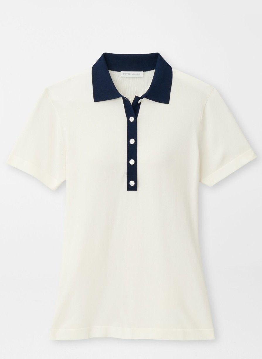 Peter Millar Stuart Short-Sleeve Collared Performance Sweater Hot